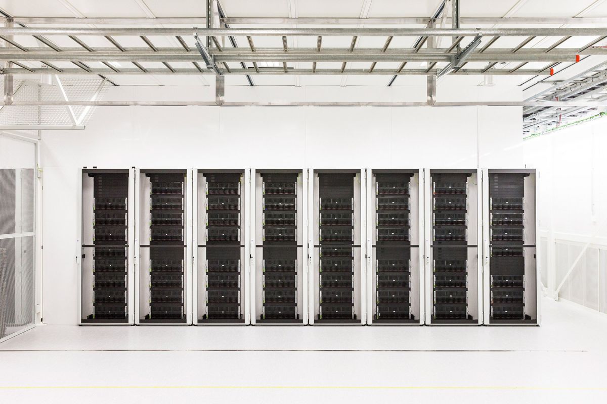 Aerial view of data center rooftop cooling towers